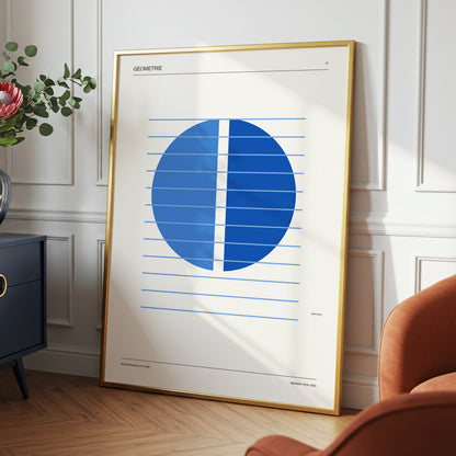 Blue Meridian Study, blue, beige, black minimalist wall art displayed in a styled interior, gallery view 3