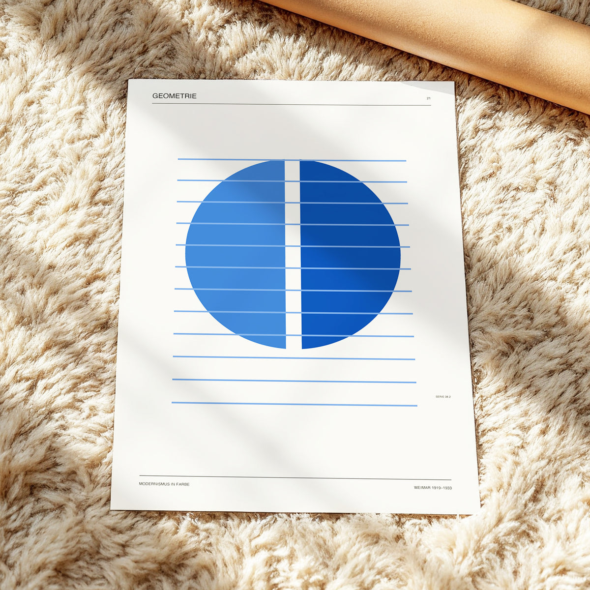 Blue Meridian Study, blue, beige, black minimalist wall art displayed in a styled interior, gallery view 4