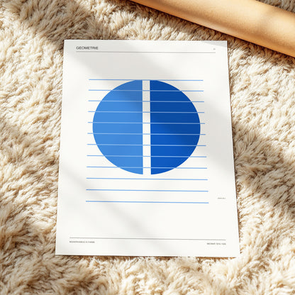 Blue Meridian Study, blue, beige, black minimalist wall art displayed in a styled interior, gallery view 4