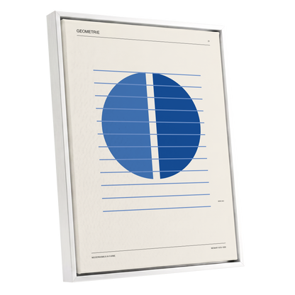 Blue Meridian Study, blue, beige, black minimalist wall art shown as a white framed canvas wall art