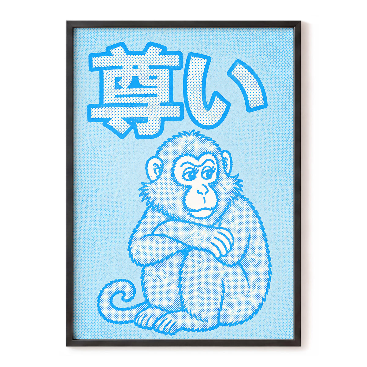 Blue Monkey Mood, blue, white, beige abstract wall art, front artwork view