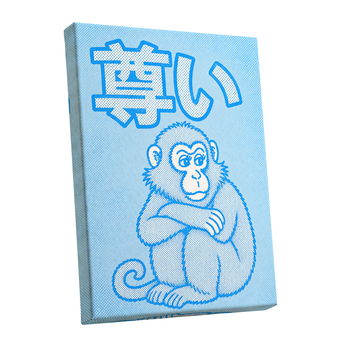Blue Monkey Mood, blue, white, beige abstract wall art shown as a stretched canvas wall art
