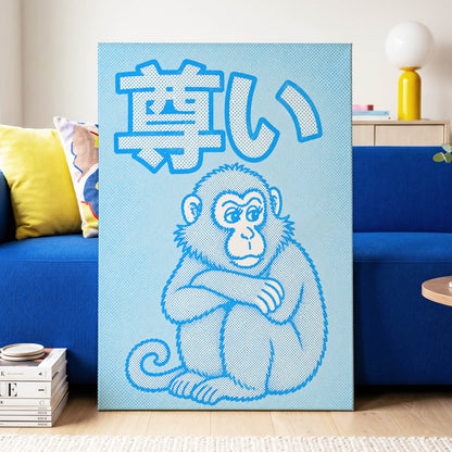Blue Monkey Mood, blue, white, beige abstract wall art displayed in a styled interior, gallery view 3