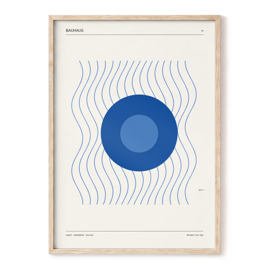 Blue Orbit Rhythm, blue, beige abstract wall art, front artwork view