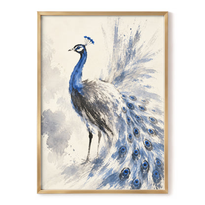 Blue Plume Reverie, blue, beige, gray nature wall art, front artwork view