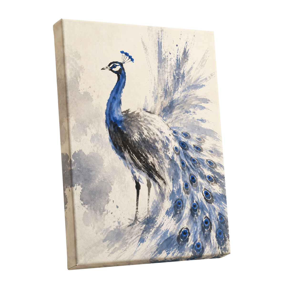 Blue Plume Reverie, blue, beige, gray nature wall art shown as a stretched canvas wall art