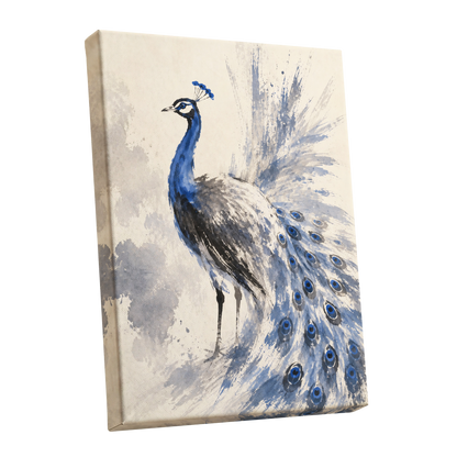 Blue Plume Reverie, blue, beige, gray nature wall art shown as a stretched canvas wall art