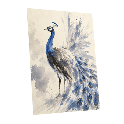 Blue Plume Reverie, blue, beige, gray nature wall art shown as a unframed poster wall art print