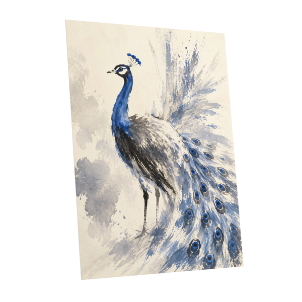 Blue Plume Reverie, blue, beige, gray nature wall art shown as a unframed poster wall art print