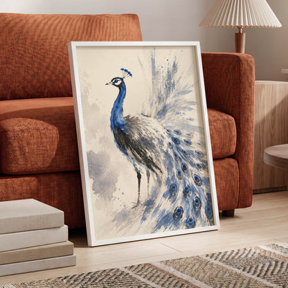 Blue Plume Reverie, blue, beige, gray nature wall art displayed in a styled interior, gallery view 2