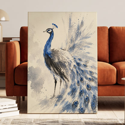 Blue Plume Reverie, blue, beige, gray nature wall art displayed in a styled interior, gallery view 3