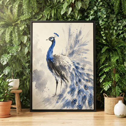 Blue Plume Reverie, blue, beige, gray nature wall art displayed in a styled interior, gallery view 4