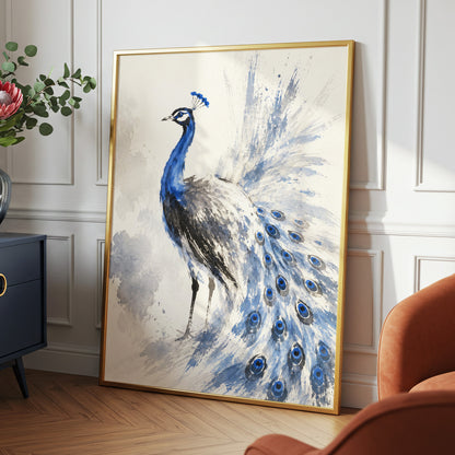 Blue Plume Reverie, blue, beige, gray nature wall art displayed in a styled interior, gallery view 6