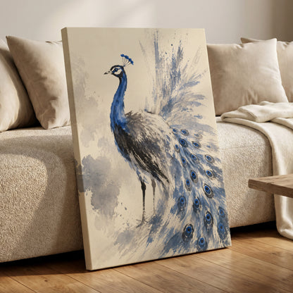 Blue Plume Reverie, blue, beige, gray nature wall art displayed in a styled interior, gallery view 7