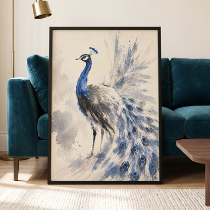 Blue Plume Reverie, blue, beige, gray nature wall art displayed in a styled interior, gallery view 9