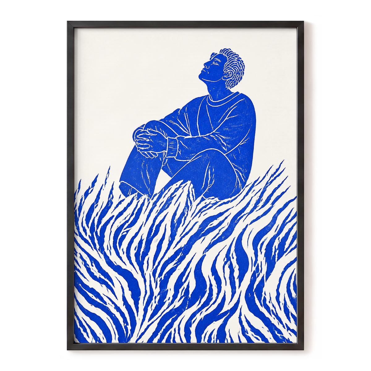Blue Reverie, blue, beige, white minimalist wall art, front artwork view