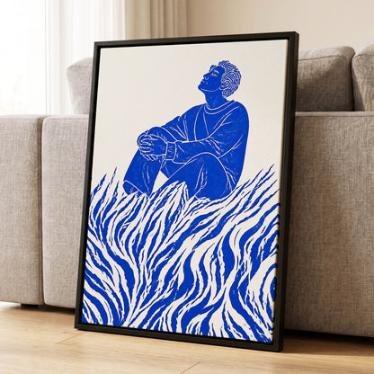 Blue Reverie, blue, beige, white minimalist wall art displayed in a styled interior, gallery view 4