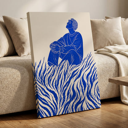 Blue Reverie, blue, beige, white minimalist wall art displayed in a styled interior, gallery view 7