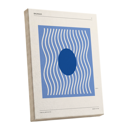 Blue Rhythm No. 51, blue, beige, white minimalist wall art shown as a stretched canvas wall art