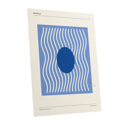 Blue Rhythm No. 51, blue, beige, white minimalist wall art shown as a unframed poster wall art print