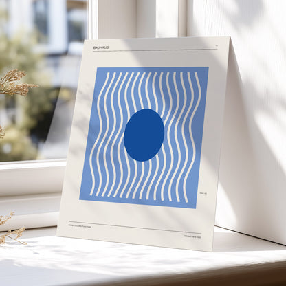 Blue Rhythm No. 51, blue, beige, white minimalist wall art displayed in a styled interior, gallery view 6
