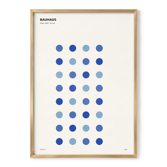 Blue Rhythm Study, blue, beige minimalist wall art, front artwork view