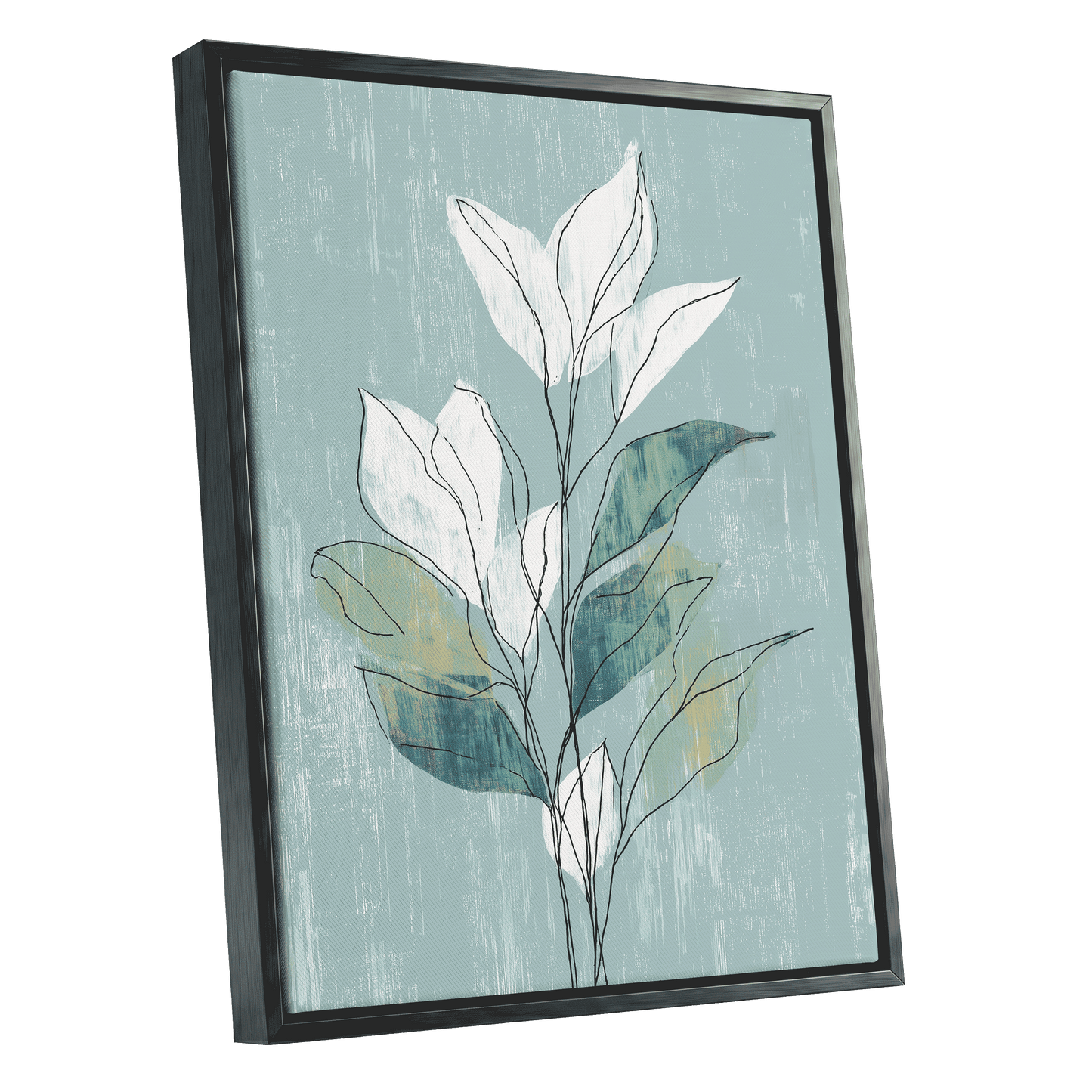 Blue Sage Botanical Lines – black framed canvas option