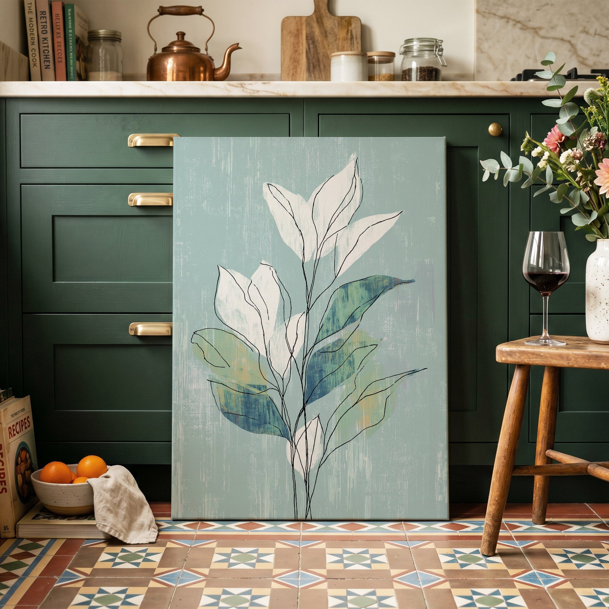 Blue Sage Botanical Lines – canvas wall art in a styled interior, gallery view 1