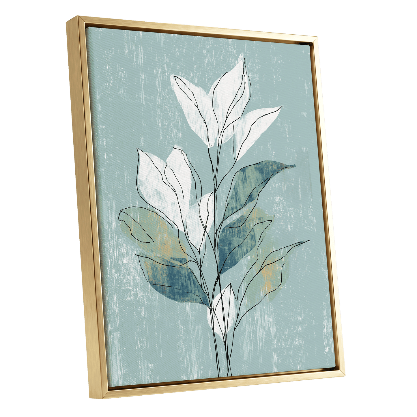 Blue Sage Botanical Lines – gold framed canvas option
