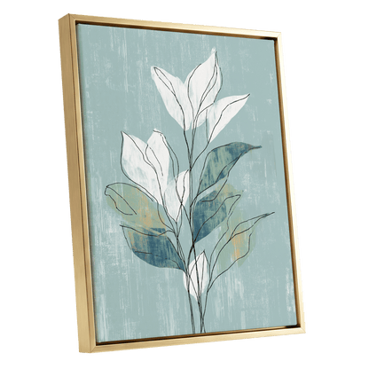 Blue Sage Botanical Lines – gold framed canvas option