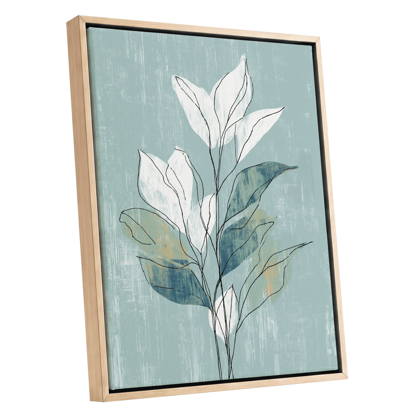 Blue Sage Botanical Lines – oak framed canvas option