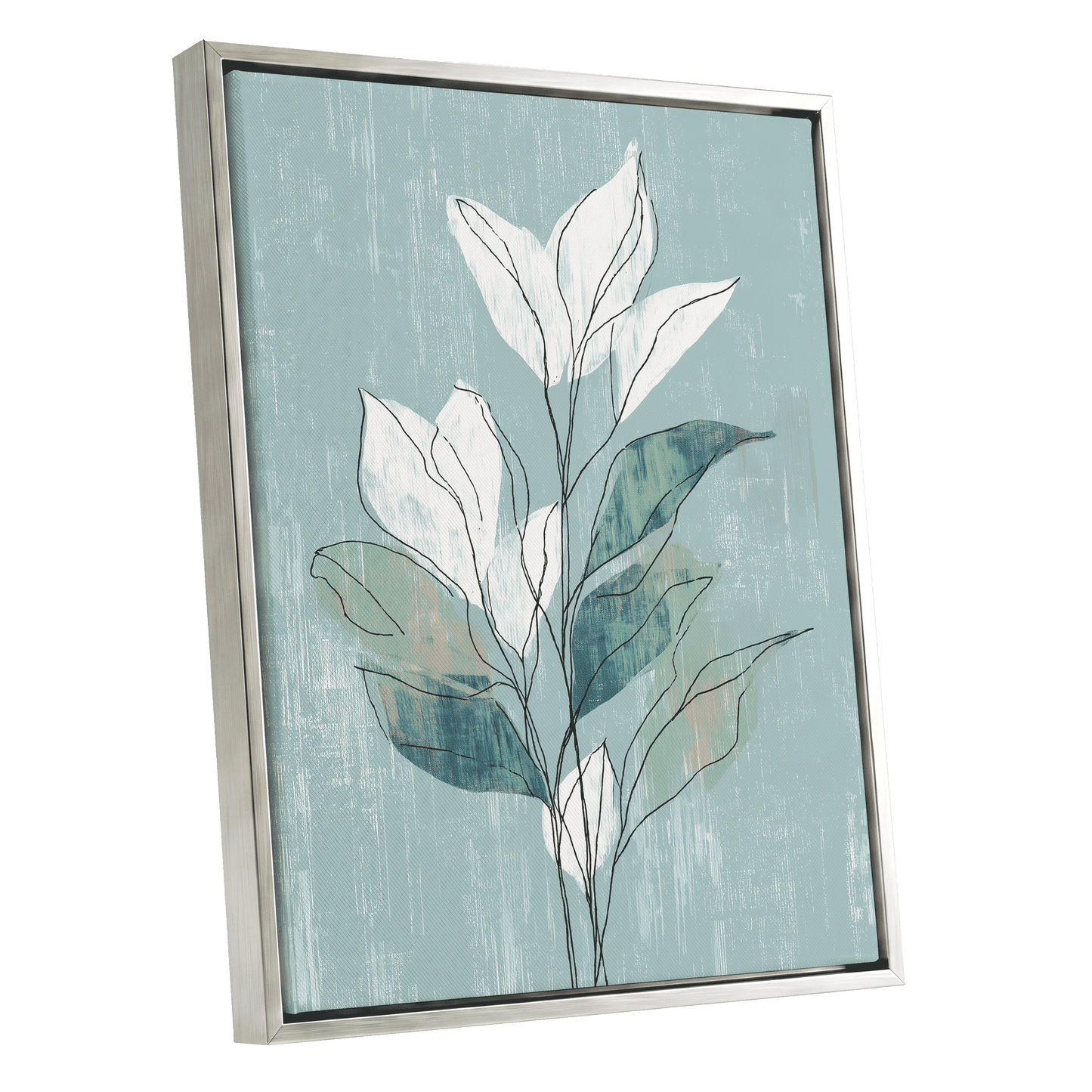 Blue Sage Botanical Lines – silver framed canvas option