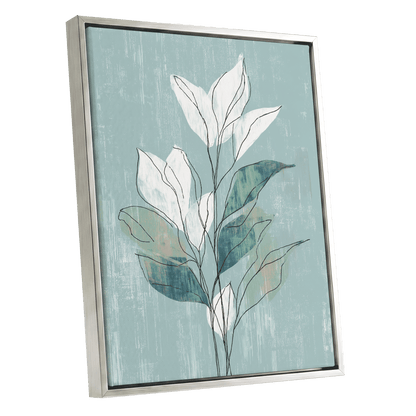 Blue Sage Botanical Lines – silver framed canvas option