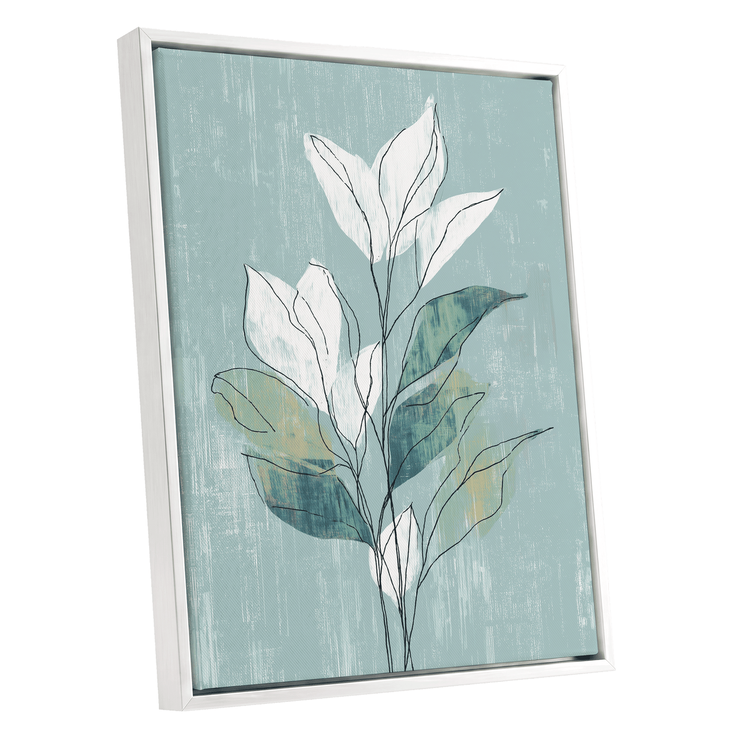 Blue Sage Botanical Lines – white framed canvas option