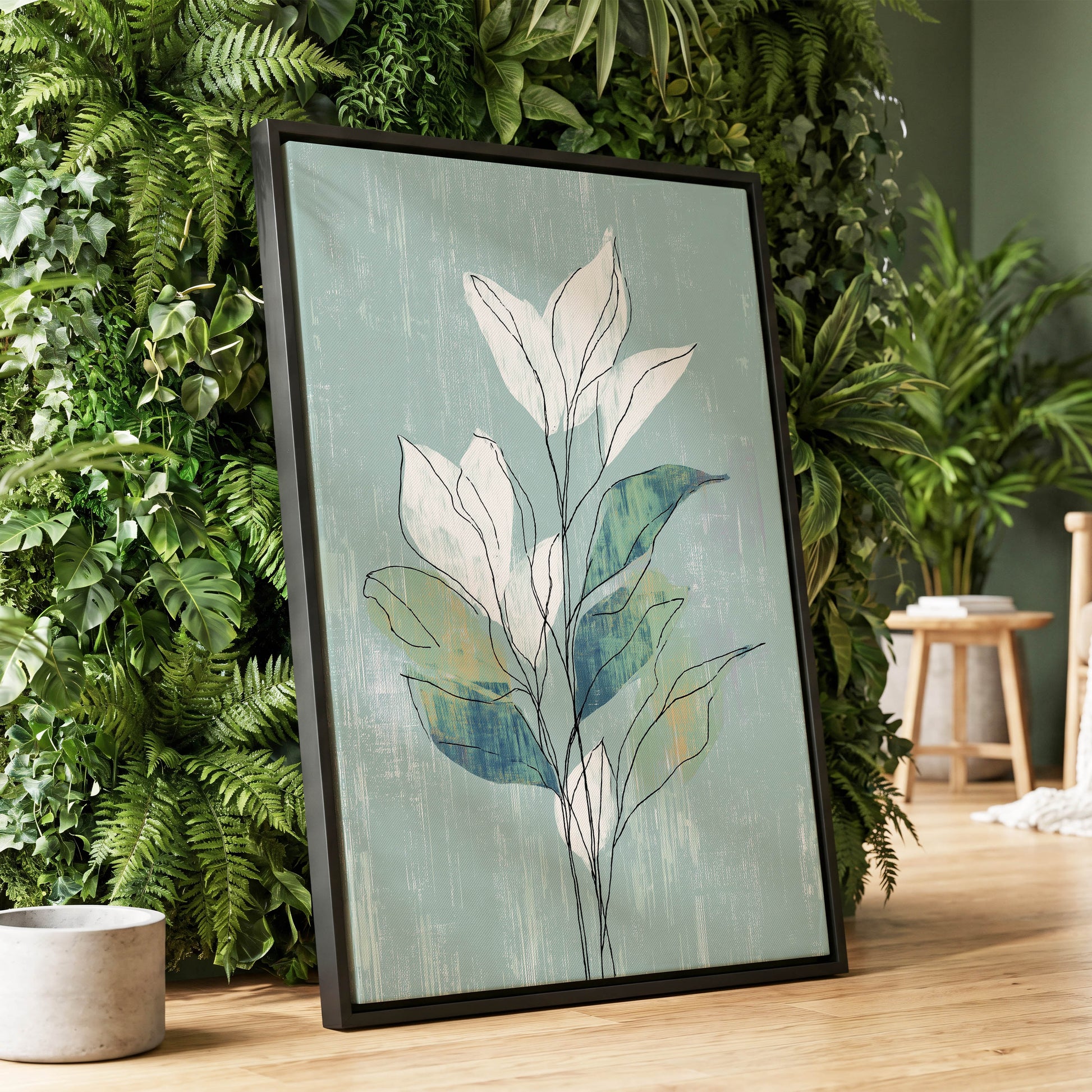 Blue Sage Botanical Lines – wall art displayed in a styled interior, gallery view 1