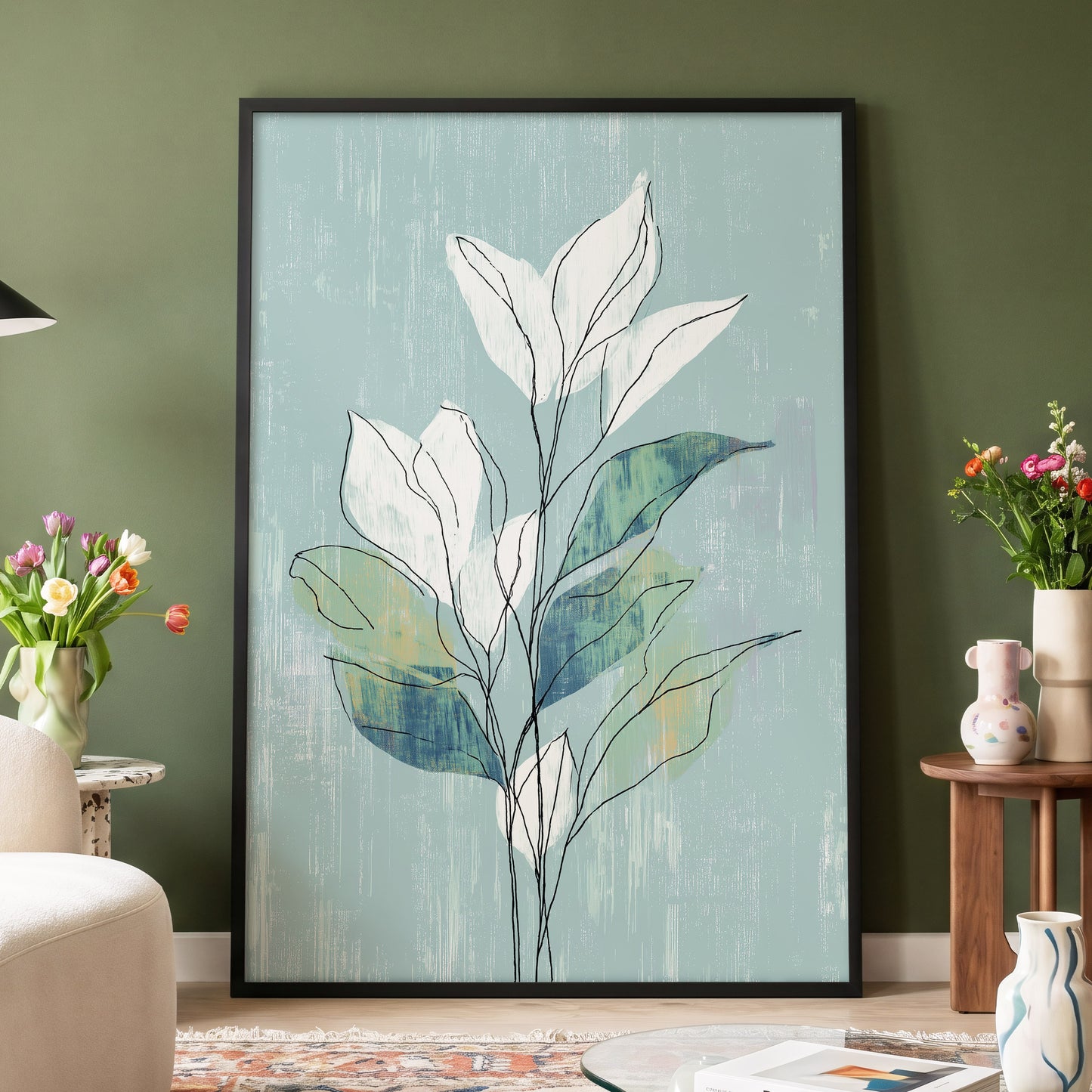 Blue Sage Botanical Lines – wall art displayed in a styled interior, gallery view 4