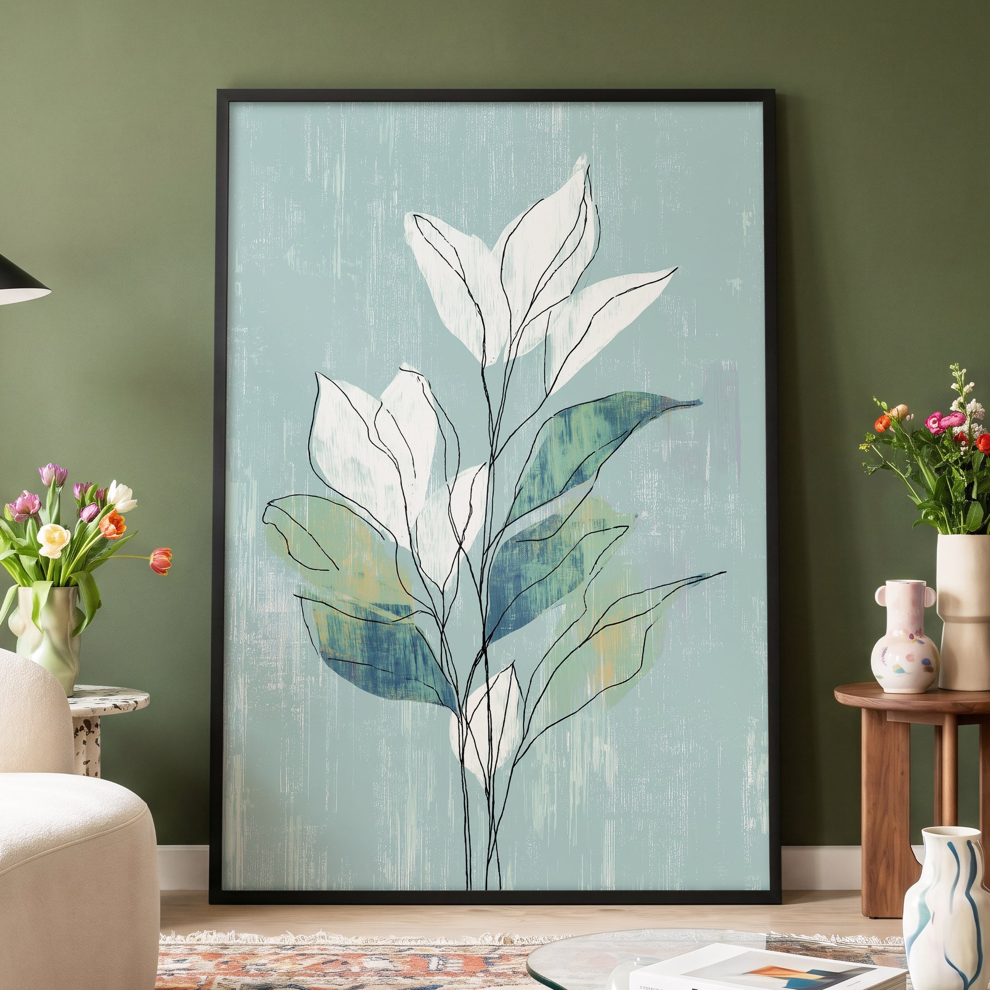Blue Sage Botanical Lines – wall art displayed in a styled interior, gallery view 4