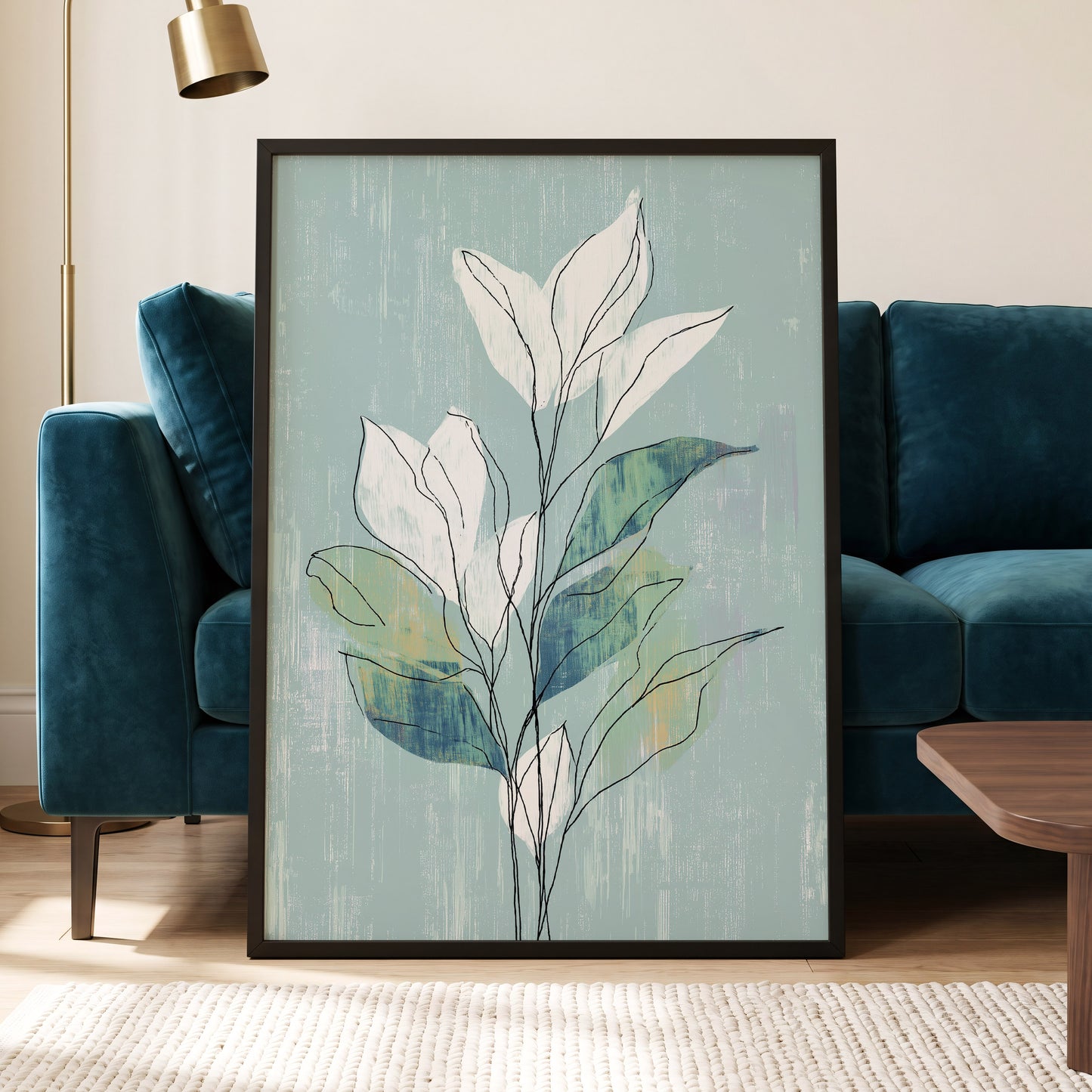Blue Sage Botanical Lines – wall art displayed in a styled interior, gallery view 6