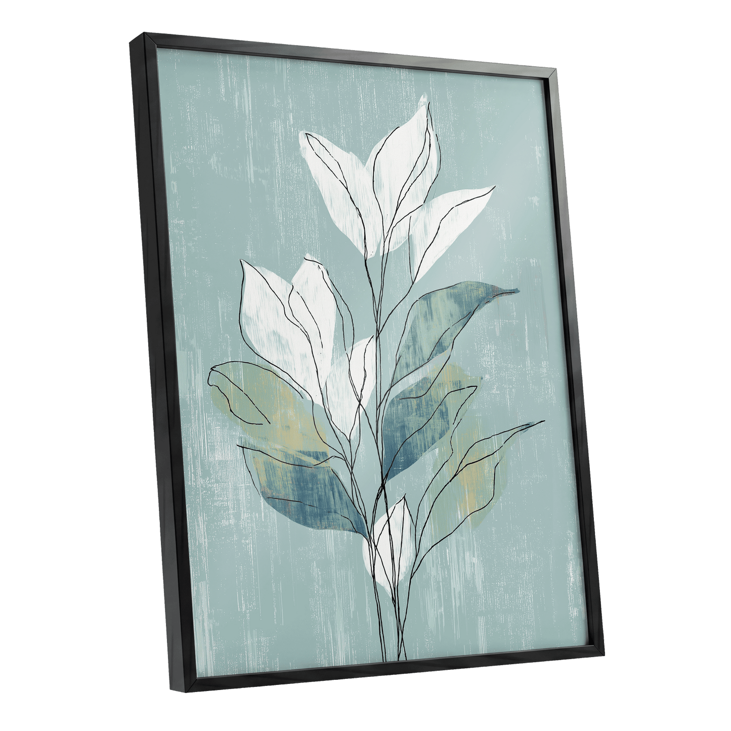 Blue Sage Botanical Lines – black framed poster option