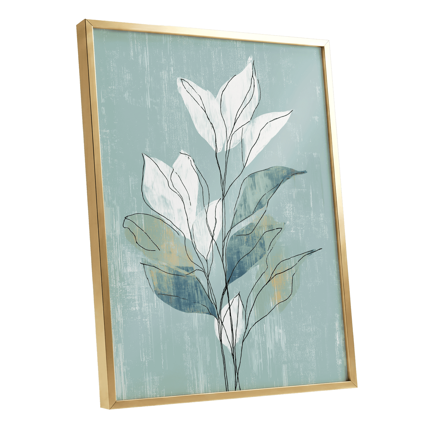 Blue Sage Botanical Lines – gold framed poster option