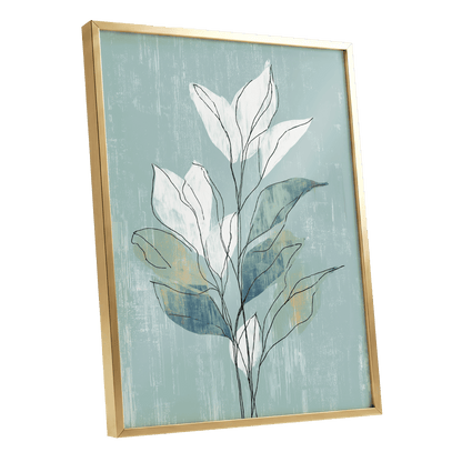 Blue Sage Botanical Lines – gold framed poster option