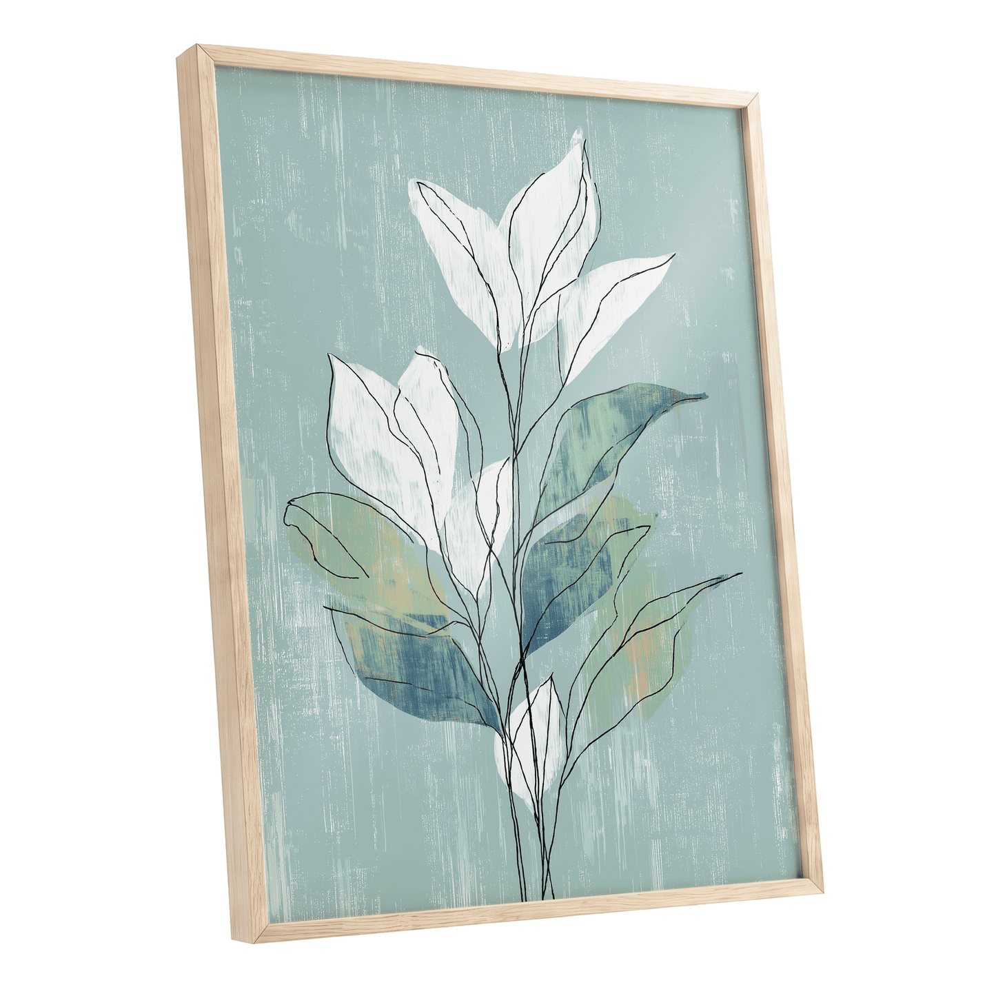 Blue Sage Botanical Lines – oak framed poster option