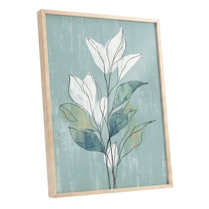 Blue Sage Botanical Lines – oak framed poster option