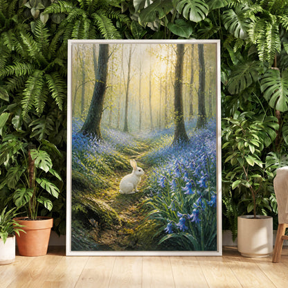 Bluebell Dawn, green, blue, gold nature wall art displayed in a styled interior, gallery view 5