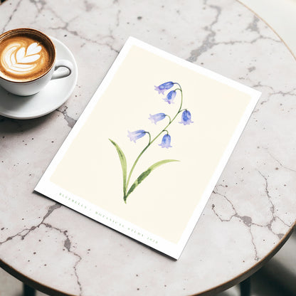 Bluebell Reverie, blue, green, beige floral wall art displayed in a styled interior, gallery view 4