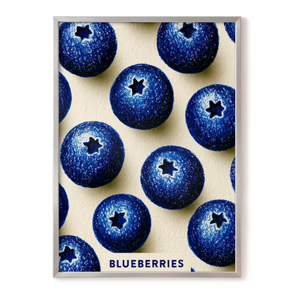 Blueberry Rhythm, blue, beige, black nature wall art, front artwork view
