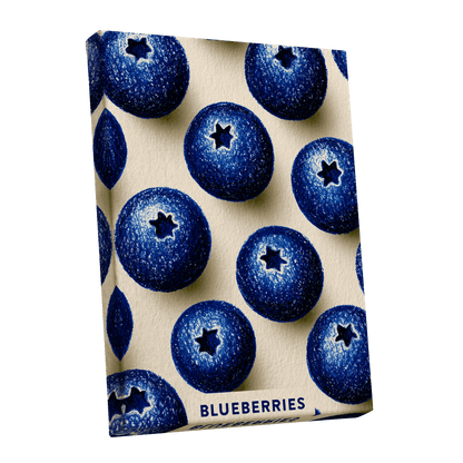 Blueberry Rhythm, blue, beige, black nature wall art shown as a stretched canvas wall art