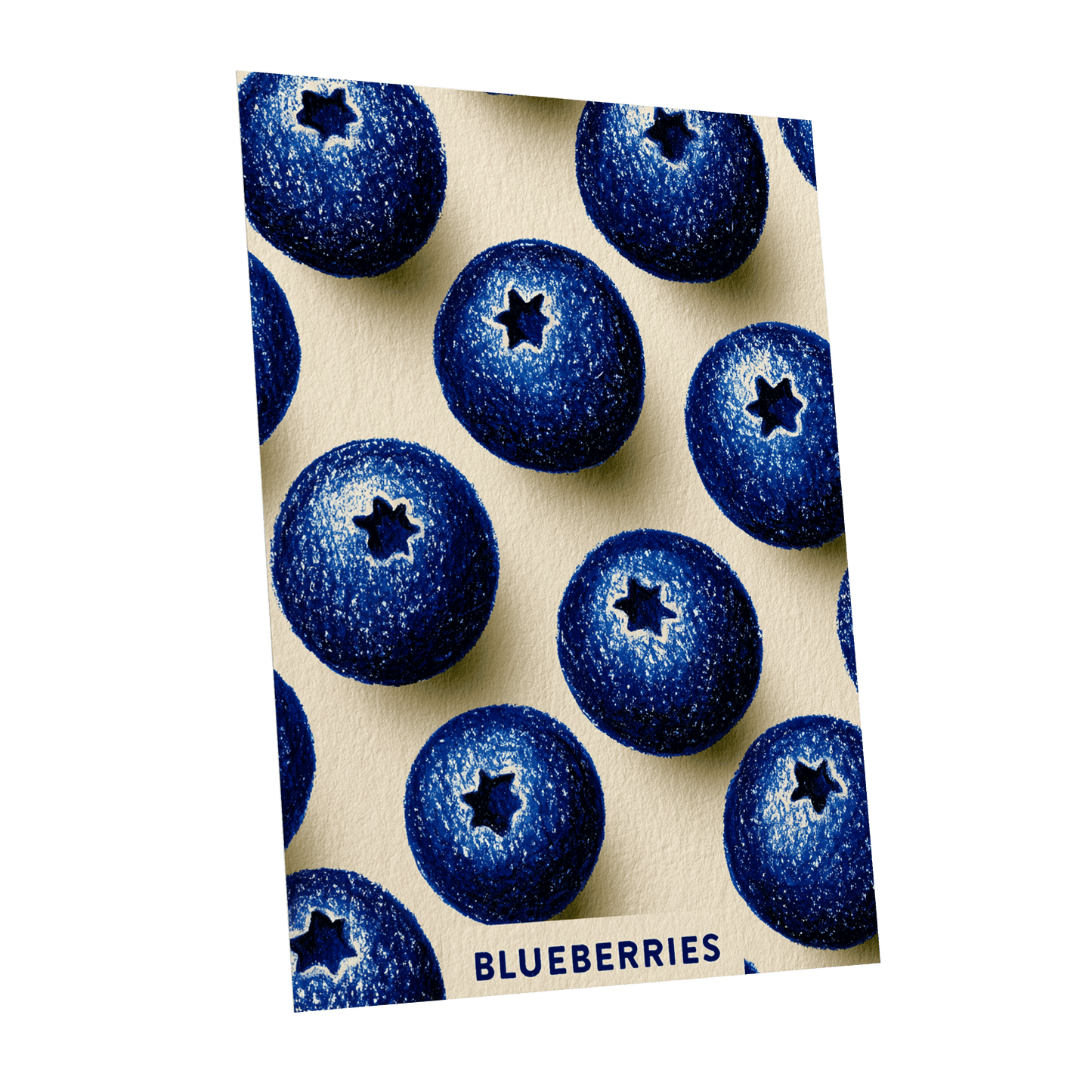Blueberry Rhythm, blue, beige, black nature wall art shown as a unframed poster wall art print