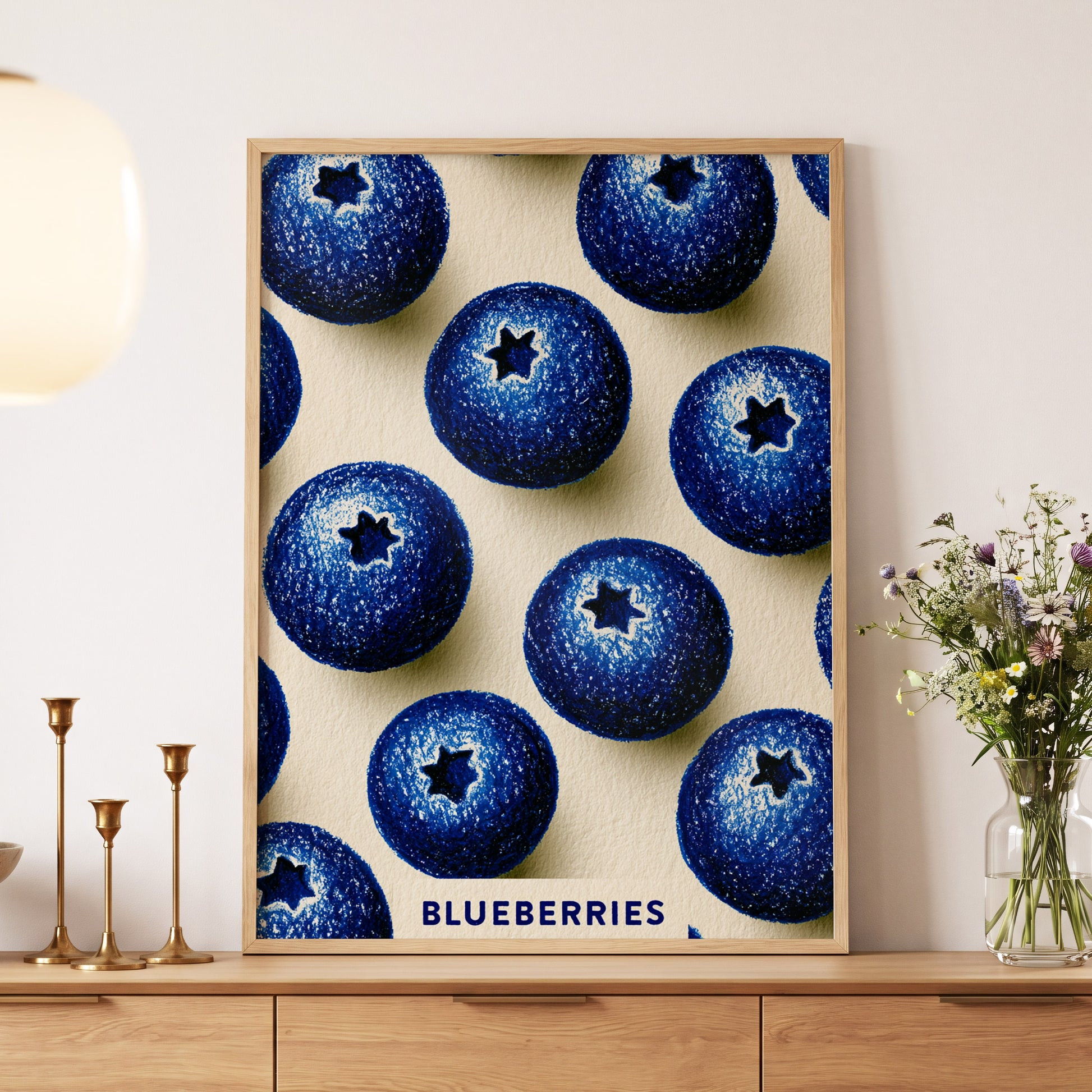 Blueberry Rhythm, blue, beige, black nature wall art displayed in a styled interior, gallery view 5