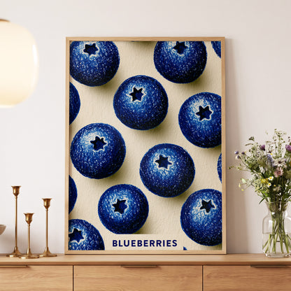 Blueberry Rhythm, blue, beige, black nature wall art displayed in a styled interior, gallery view 5
